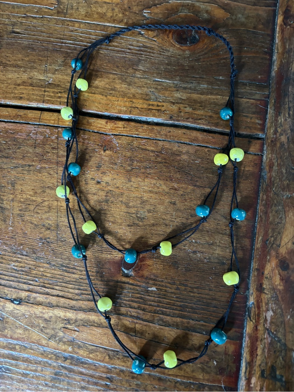 Handcrafted Blue and Lime Beaded Layered Necklace